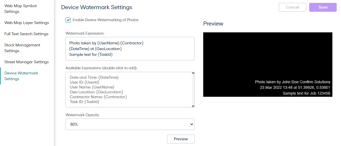 Device Watermark Settings